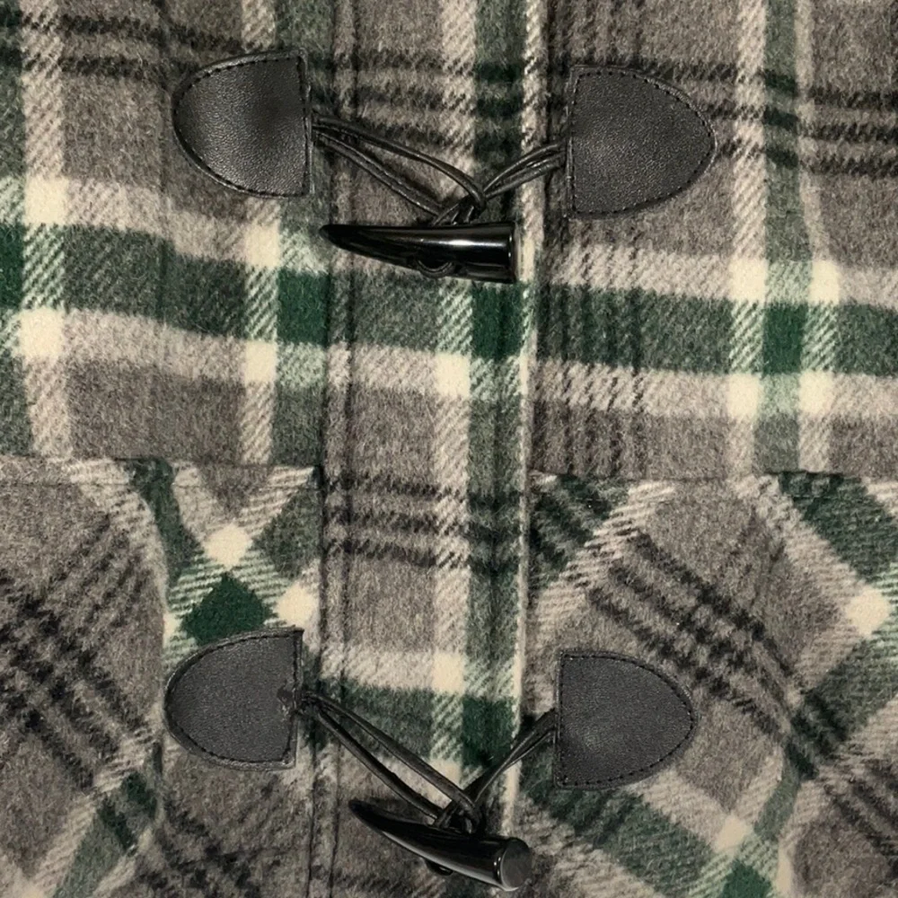 GH Bass Wool Blend Coat Green Gray Plaid Horn Toggle Buttons-Size L